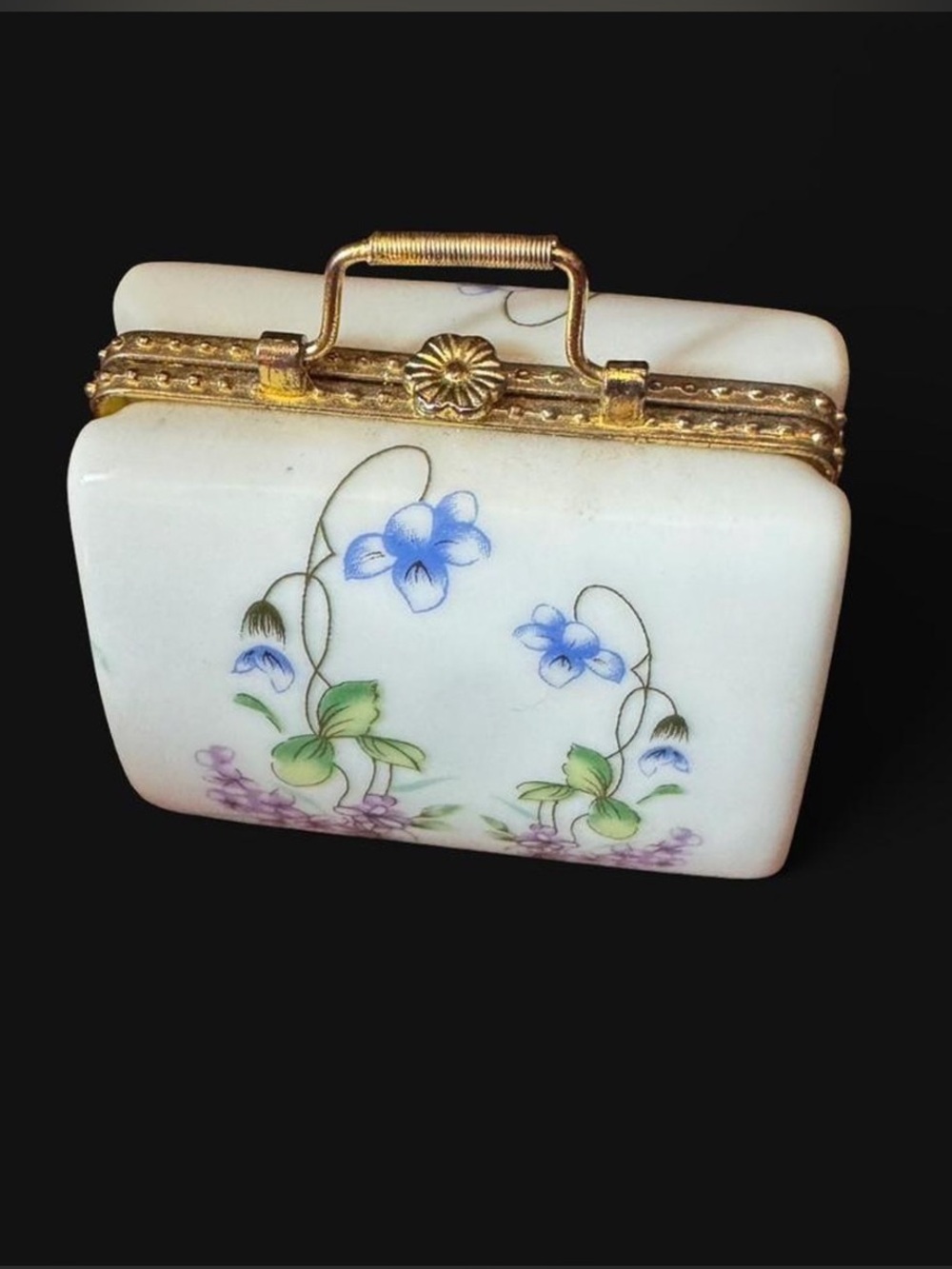 Vintage Floral Porcelain Mini Handbag Trinket Box- Decorative Porcelain Handbag